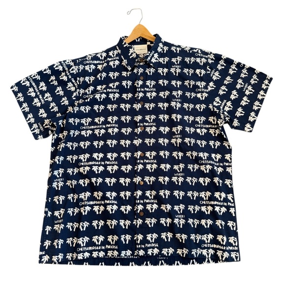 Cheeseburger In Paradise Shirt Mens XL Blue Button Up Hawaii Aloha Camp - Picture 1 of 6